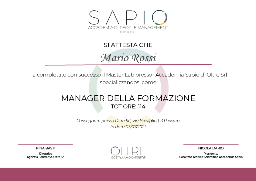 attestato sapio; accademia sapio; formazione; academy;