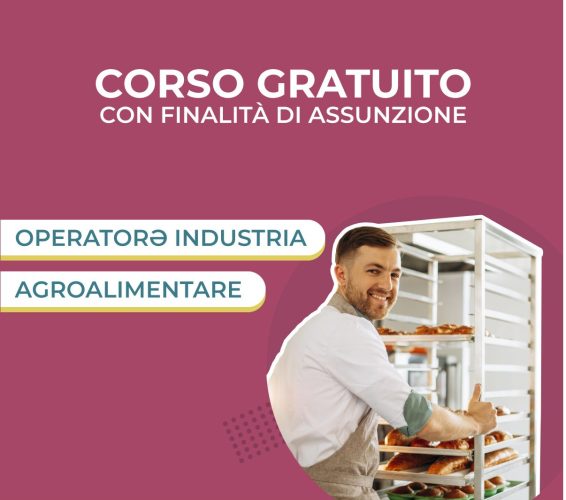 Immagine che rappresenta un operaio che lavora in una fabbrica che produce pane e biscotti del settore agroalimentare. Viene usata per promuovere un'iniziativa che coinvolge OLTRE srl, MAW e l'azienda LAZZARONI